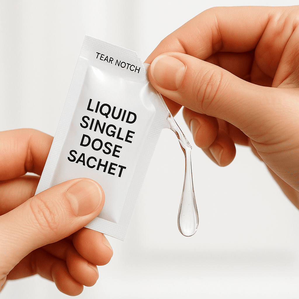 Liquid Single Dose Sachet showing portability