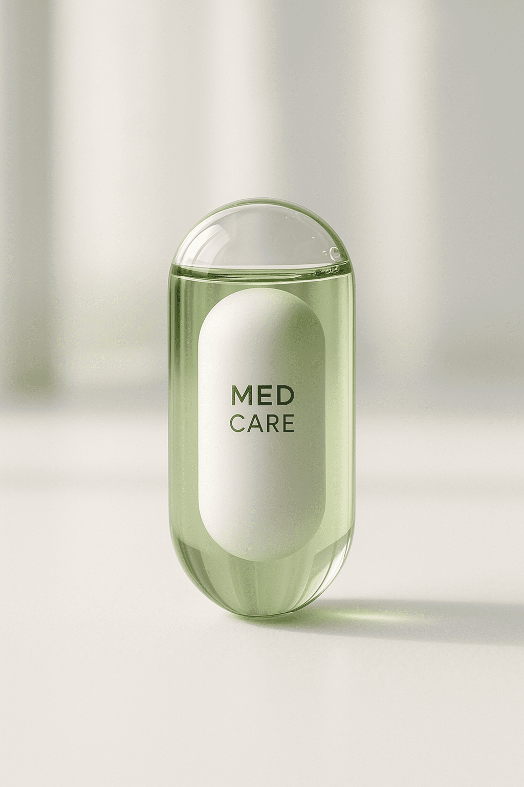 A cross-section visual of a Med Care Duo Capsule showing the solid and liquid compartments.